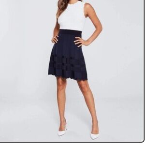 Ted Baker Navy and White A-Line Skirt Size 4